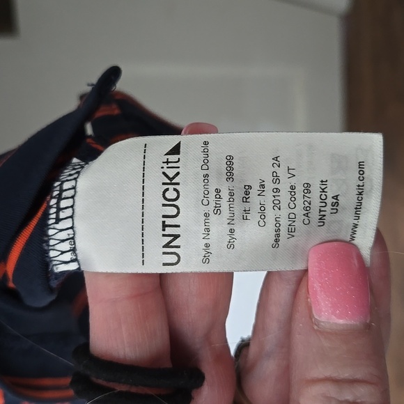 UNTUCKit Men's Navy and Orange Cronos Striped Polo Shirt XL - Picture 4 of 6